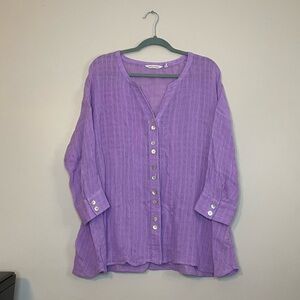 Soft Surroundings linen cotton oversized button up blouse top size S